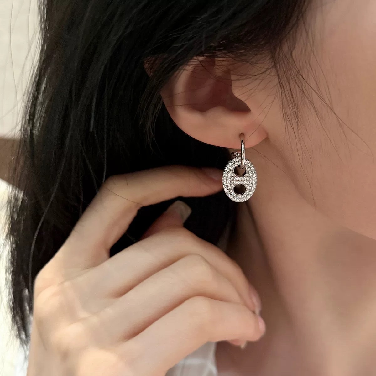 925银双面猪鼻子耳坠耳环女2026年个性小众设计百搭耳钉耳饰