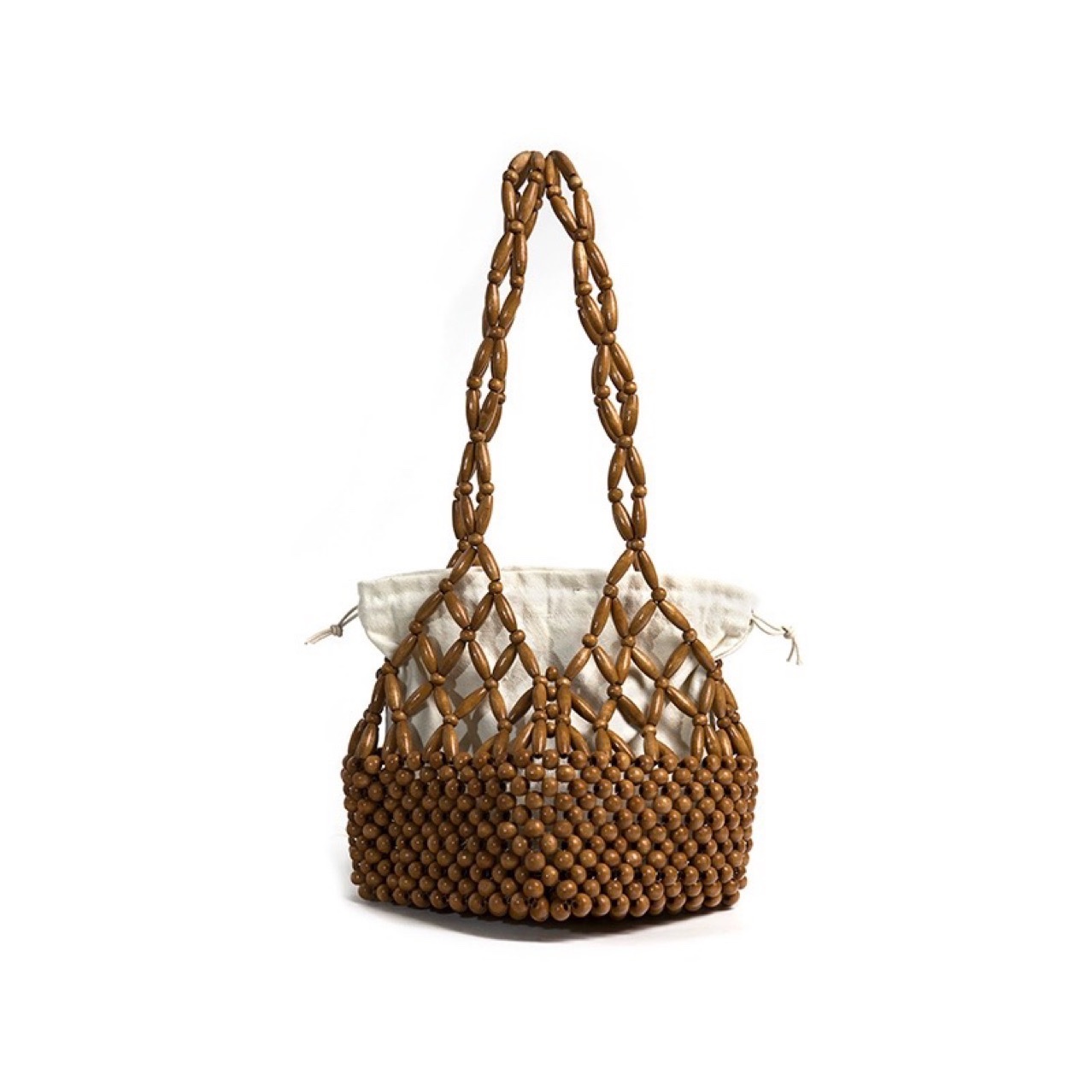 European and American solid-color handbags, cross-border hand-woven bags, new hollowed-out beaded bags, seaside vacation wooden beaded bags for women detail image 2