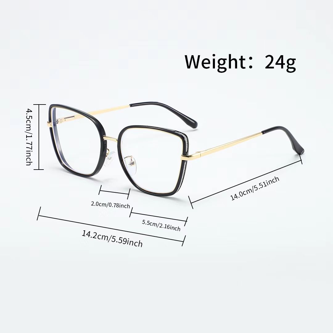 New cross-border metal anti-blue light flat glasses, retro large-face slimming optical glasses, slingshot temple frame glasses detail image 9