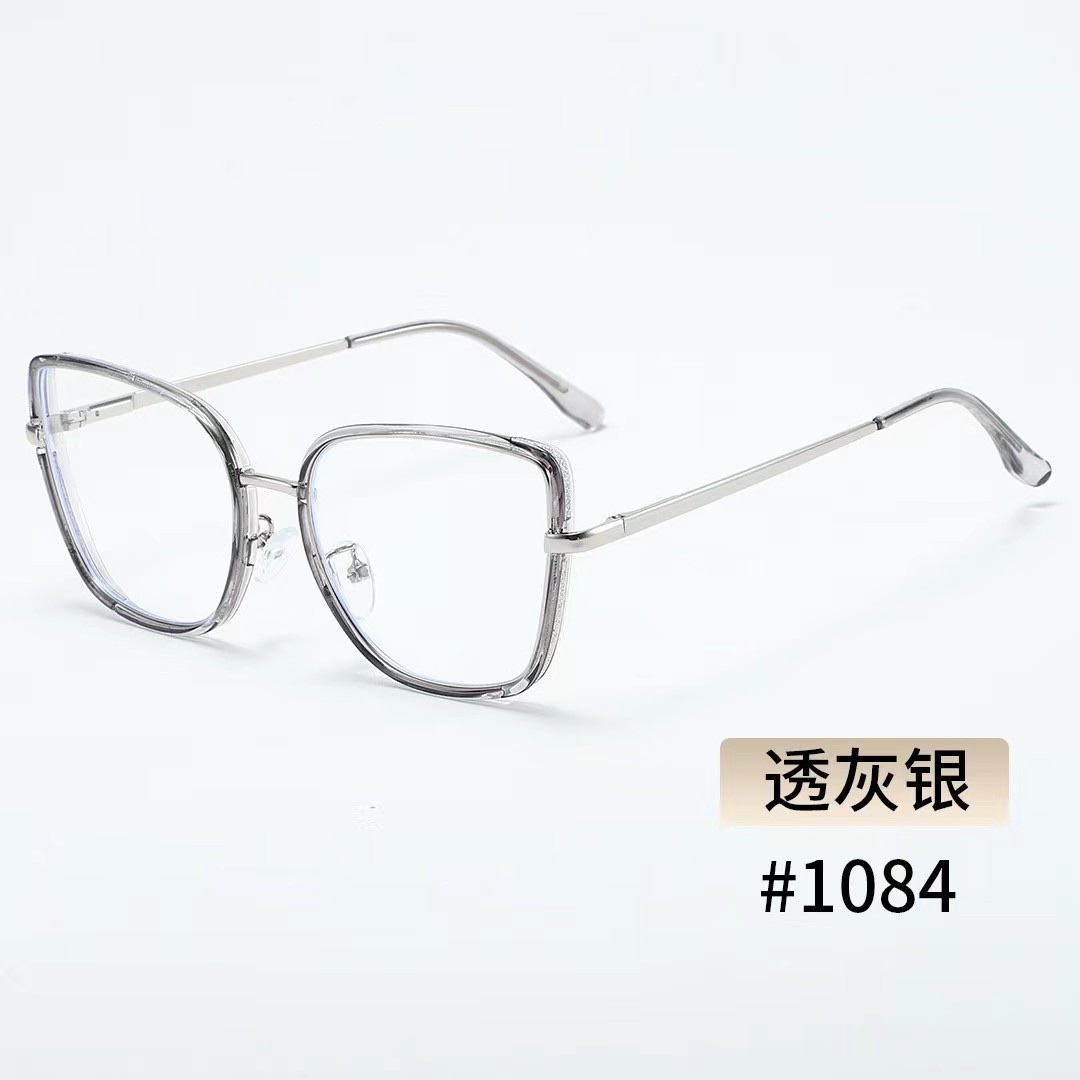 New cross-border metal anti-blue light flat glasses, retro large-face slimming optical glasses, slingshot temple frame glasses Specification image