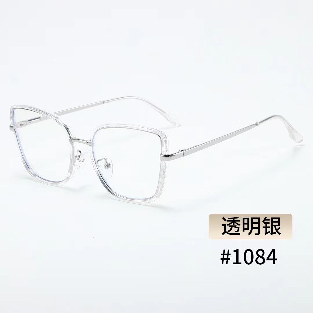 New cross-border metal anti-blue light flat glasses, retro large-face slimming optical glasses, slingshot temple frame glasses detail image 5