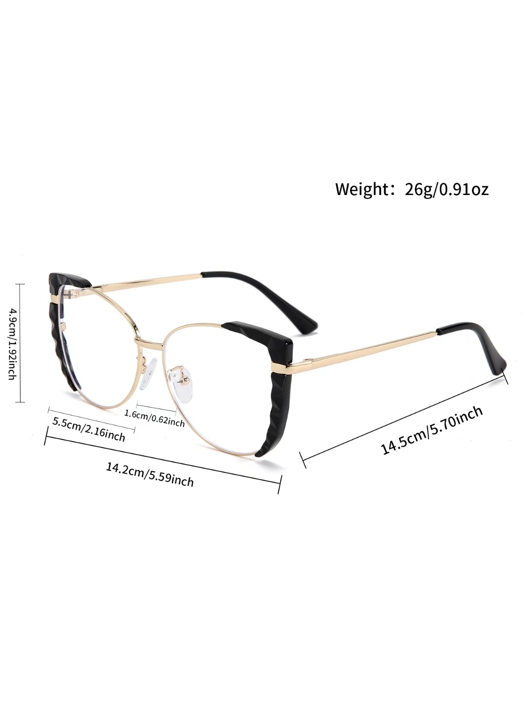 Cross-border cat-eye flat light glasses for women 2026, fashionable and retro metal cat-eye leopard print glasses frame, round face slimming, anti-blue light, can be matched with myopia glasses, flat light European and American style Specification image