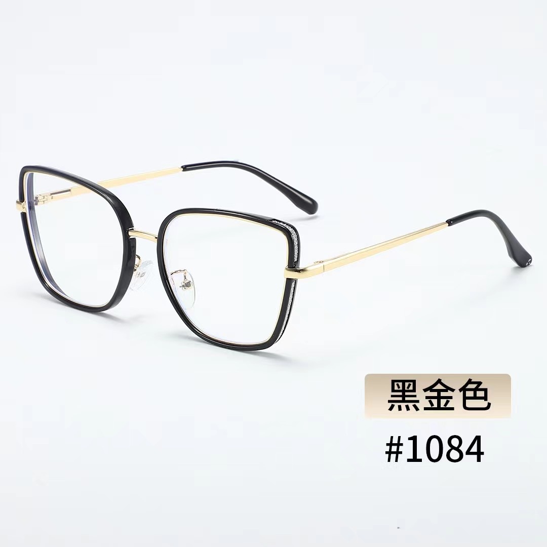 New cross-border metal anti-blue light flat glasses, retro large-face slimming optical glasses, slingshot temple frame glasses detail image 3