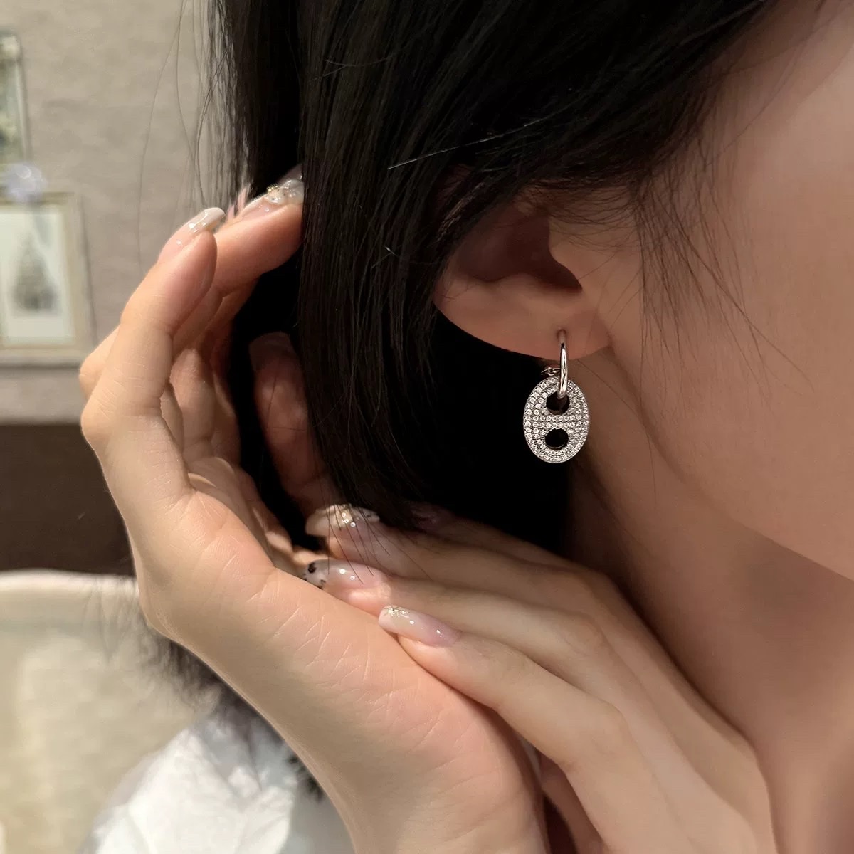 925银双面猪鼻子耳坠耳环女2026年个性小众设计百搭耳钉耳饰详情图3