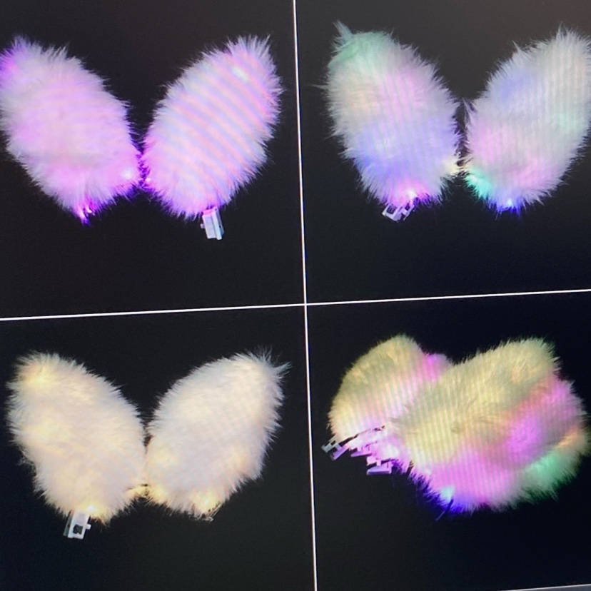 新款十四灯狐狸毛兔耳朵发光发箍酒吧舞会演出头饰夜市摆摊