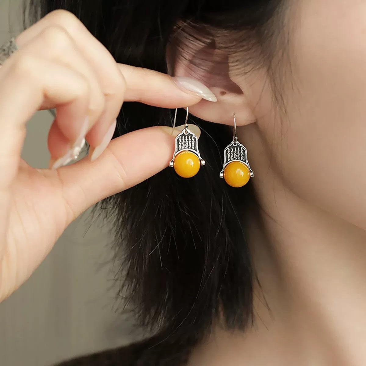 925银玛瑙五条经民族风耳环耳钩2026年高级感新中式耳饰