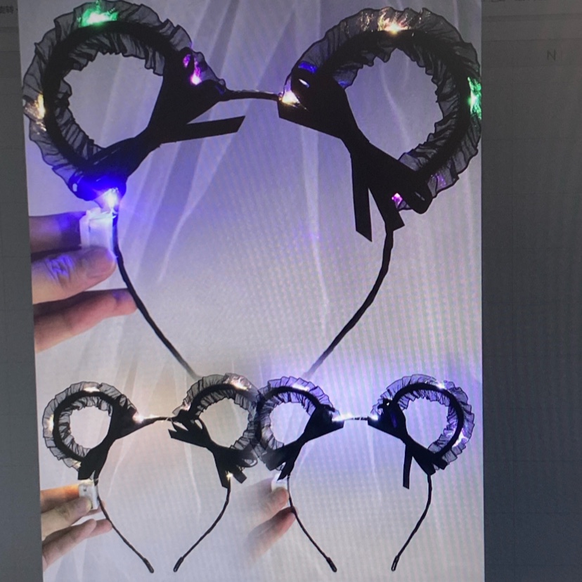 发光蕾丝蝴蝶结兔耳朵可爱头箍网红爆款发饰夜市玩具