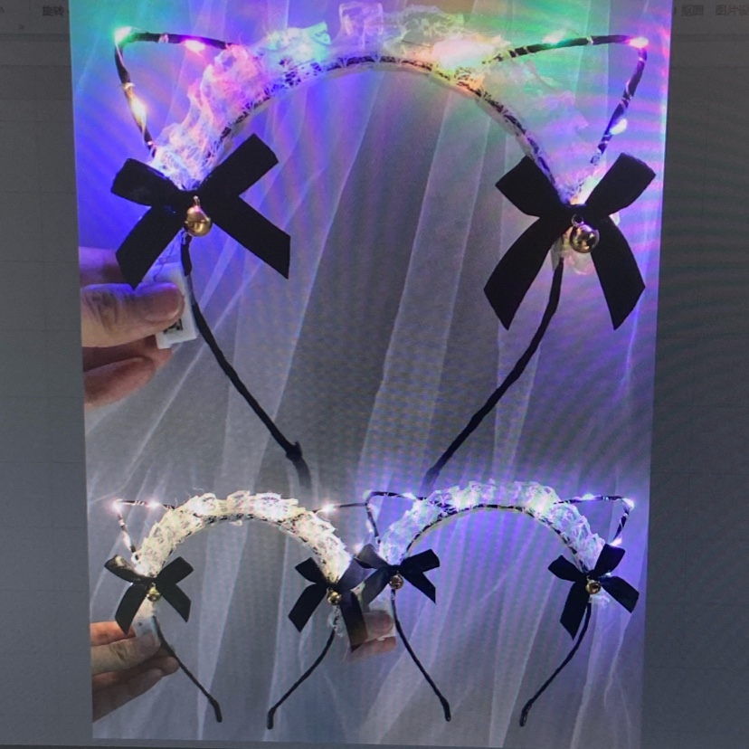 发光头饰猫耳朵毛绒蝴蝶结头箍可爱头饰演唱会夜市摆摊玩具