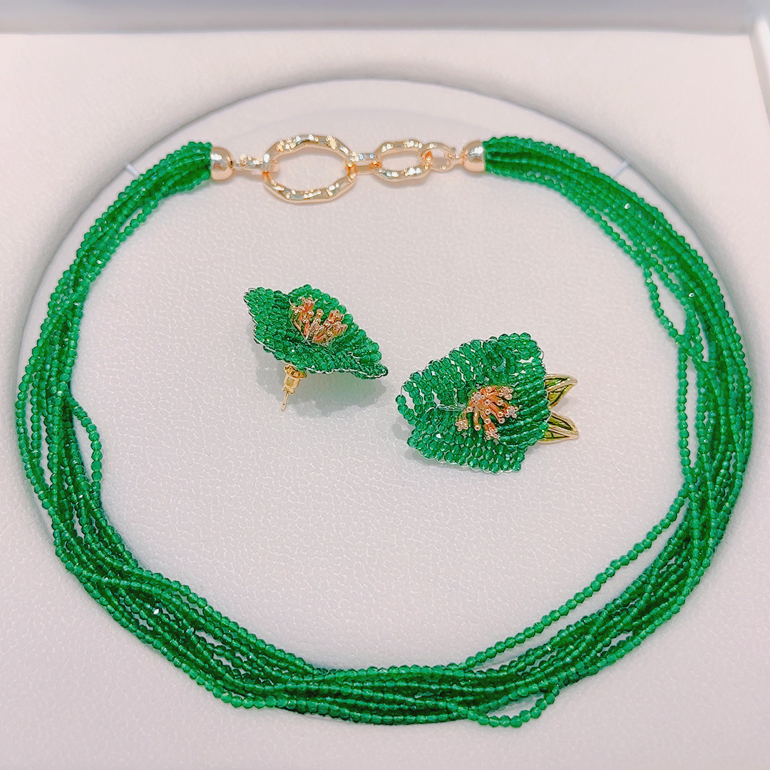 水晶串珠镀金项链➕耳钉套件珠宝首饰珠宝玄学细节图