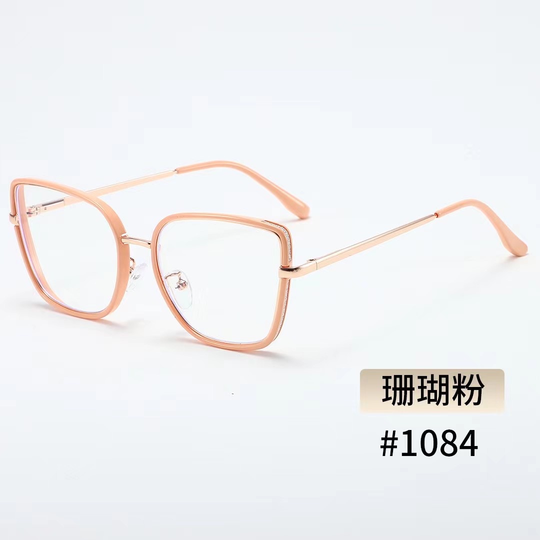 New cross-border metal anti-blue light flat glasses, retro large-face slimming optical glasses, slingshot temple frame glasses detail image 6
