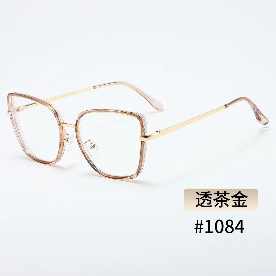 New cross-border metal anti-blue light flat glasses, retro large-face slimming optical glasses, slingshot temple frame glasses detail image 7