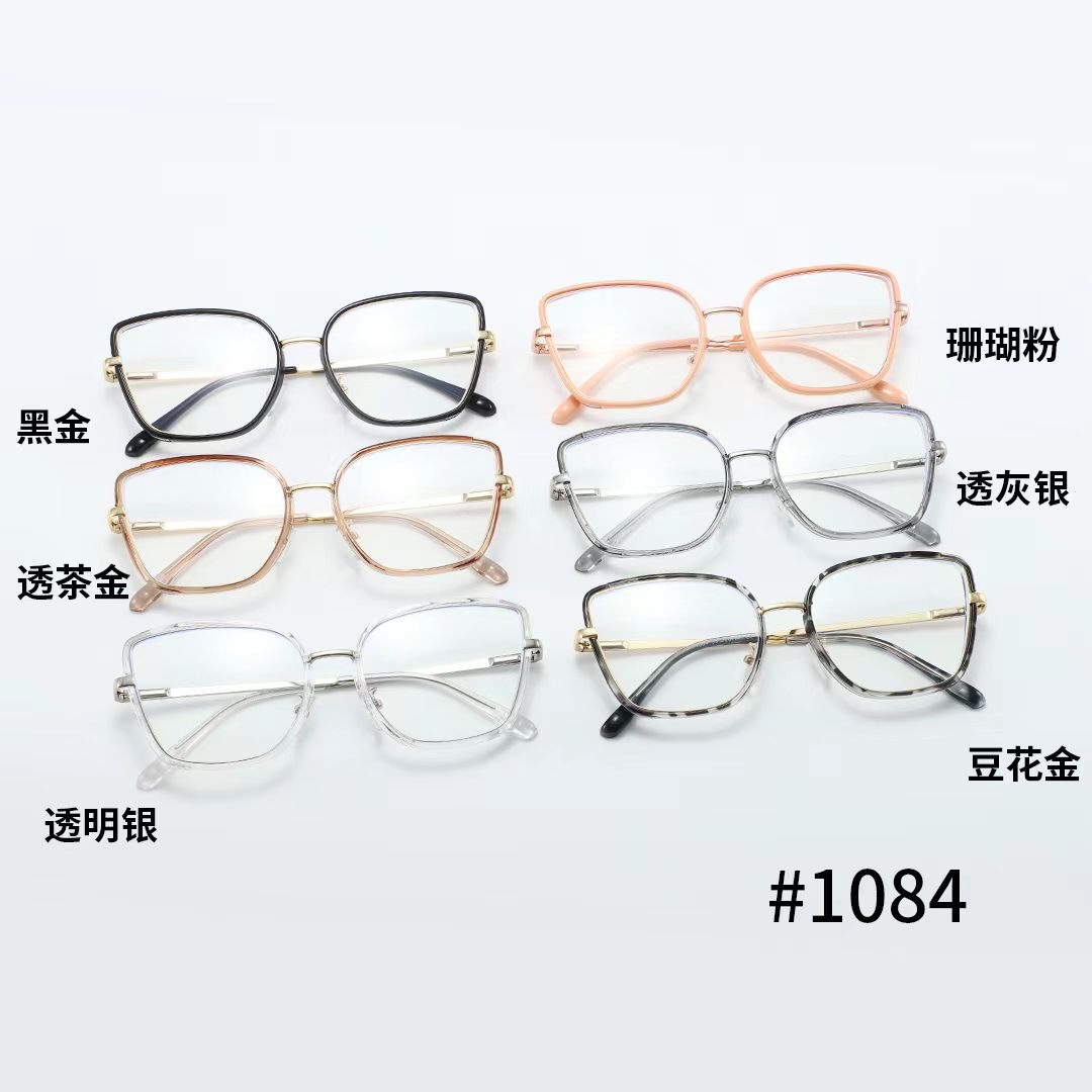 New cross-border metal anti-blue light flat glasses, retro large-face slimming optical glasses, slingshot temple frame glasses detail image 10