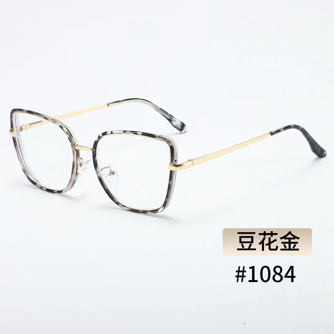 New cross-border metal anti-blue light flat glasses, retro large-face slimming optical glasses, slingshot temple frame glasses detail image 4