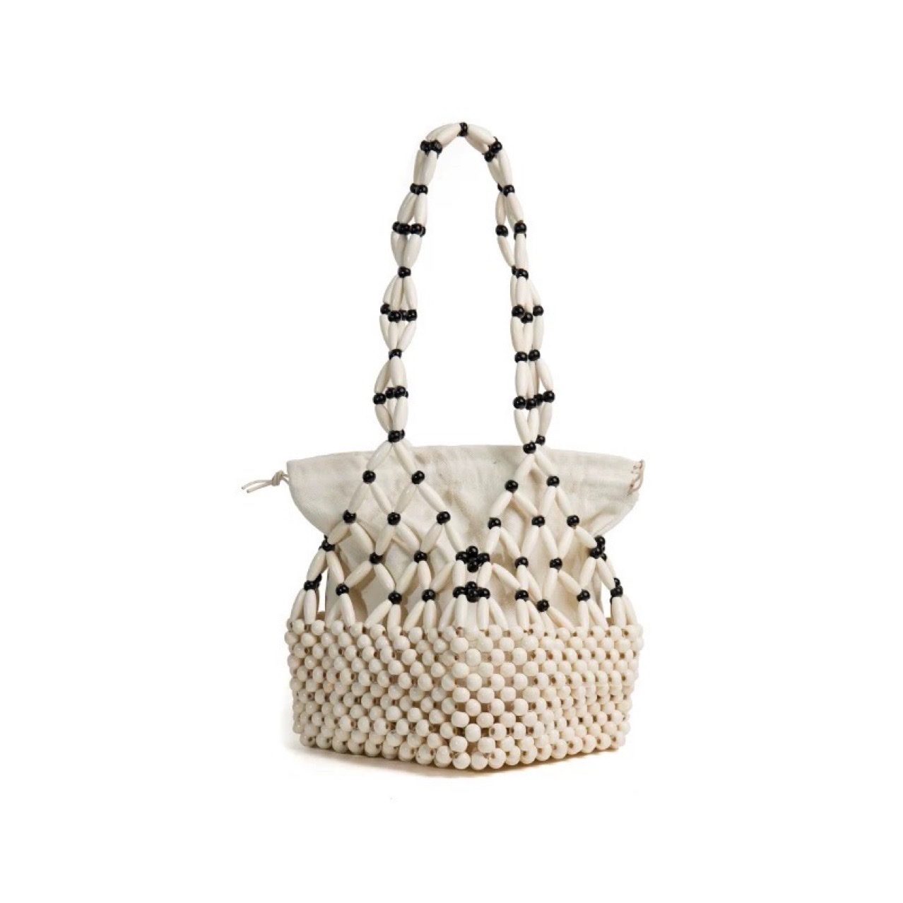European and American solid-color handbags, cross-border hand-woven bags, new hollowed-out beaded bags, seaside vacation wooden beaded bags for women Specification image