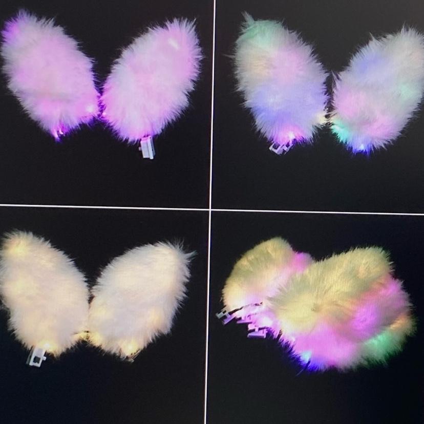 新款十四灯狐狸毛兔耳朵发光发箍酒吧舞会演出头饰夜市摆摊产品图