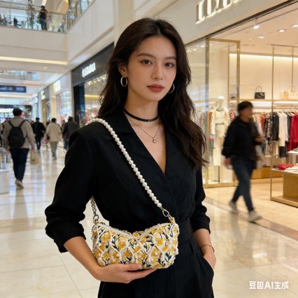 New Chinese-style lady embroidery bag, light yellow, niche design, hand-held dumpling bag, Chinese-style beaded single-shoulder armpit bag detail image 3