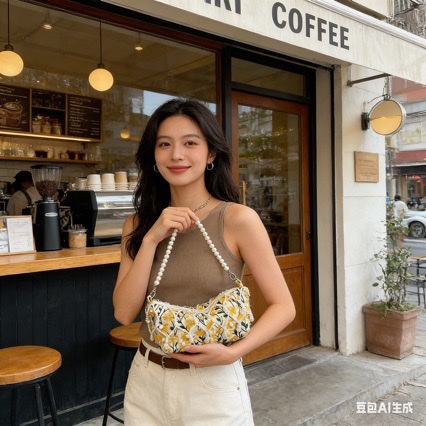 New Chinese-style lady embroidery bag, light yellow, niche design, hand-held dumpling bag, Chinese-style beaded single-shoulder armpit bag Specification image