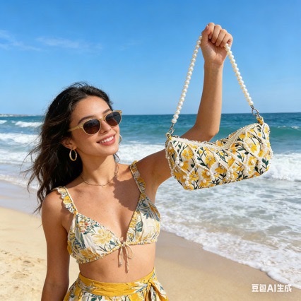 New Chinese-style lady embroidery bag, light yellow, niche design, hand-held dumpling bag, Chinese-style beaded single-shoulder armpit bag Application Scenario