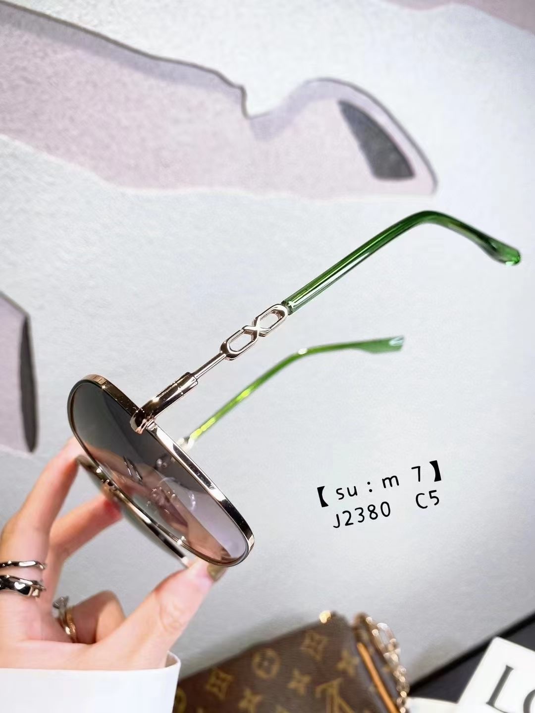 Metal light-colored transparent sunglasses, high-end large-frame glasses for women with big faces, trendy UV-protective sunglasses, elegant sunglasses, 2380 detail image 6