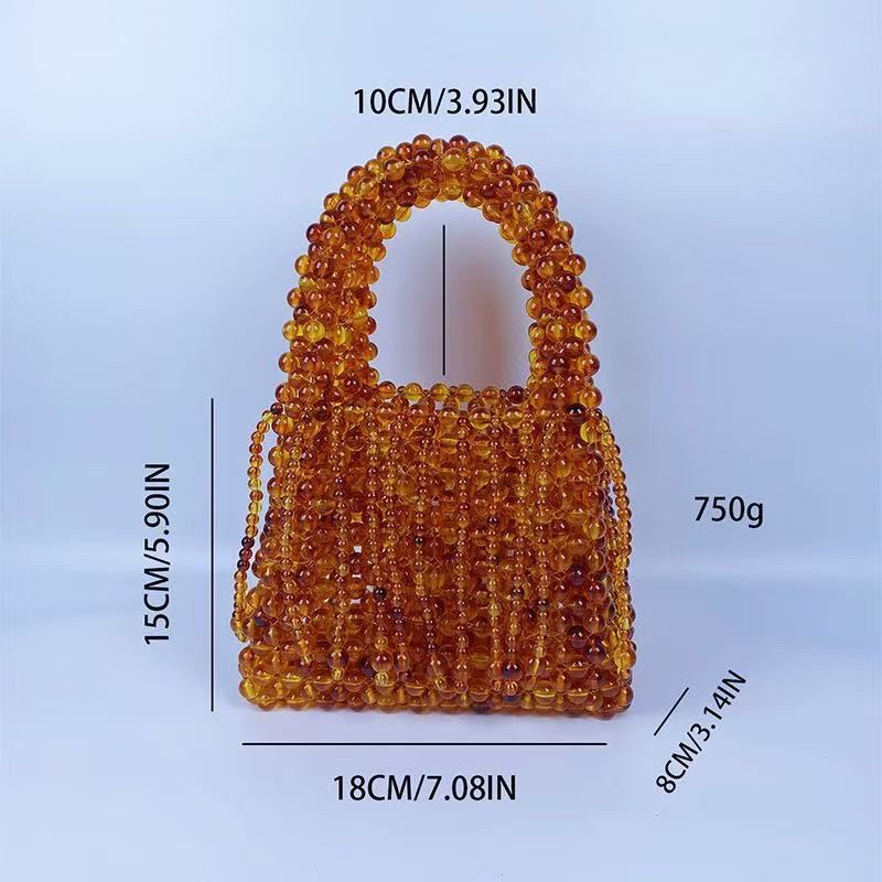 Cross-border wholesale best-selling hand-woven acrylic bead dynamic tassel handbag, niche design banquet bag Specification image