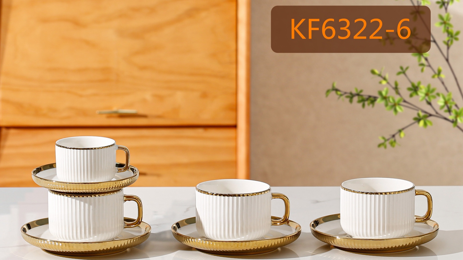 Factory direct sales of Nordic minimalist ceramic cups with gold edges, high-end and light luxury Arabian and Middle Eastern cups and plates, electroplated cups and plates sets Application Scenario