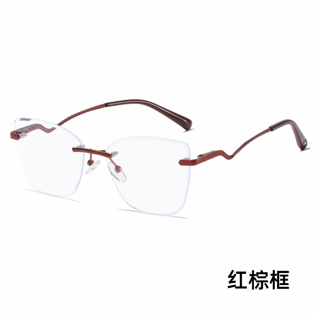 New cross-border frameless cat-eye cut-edge blue light glasses for both men and women, with curved feet design, flat light glasses, square frame 1020 detail image 6