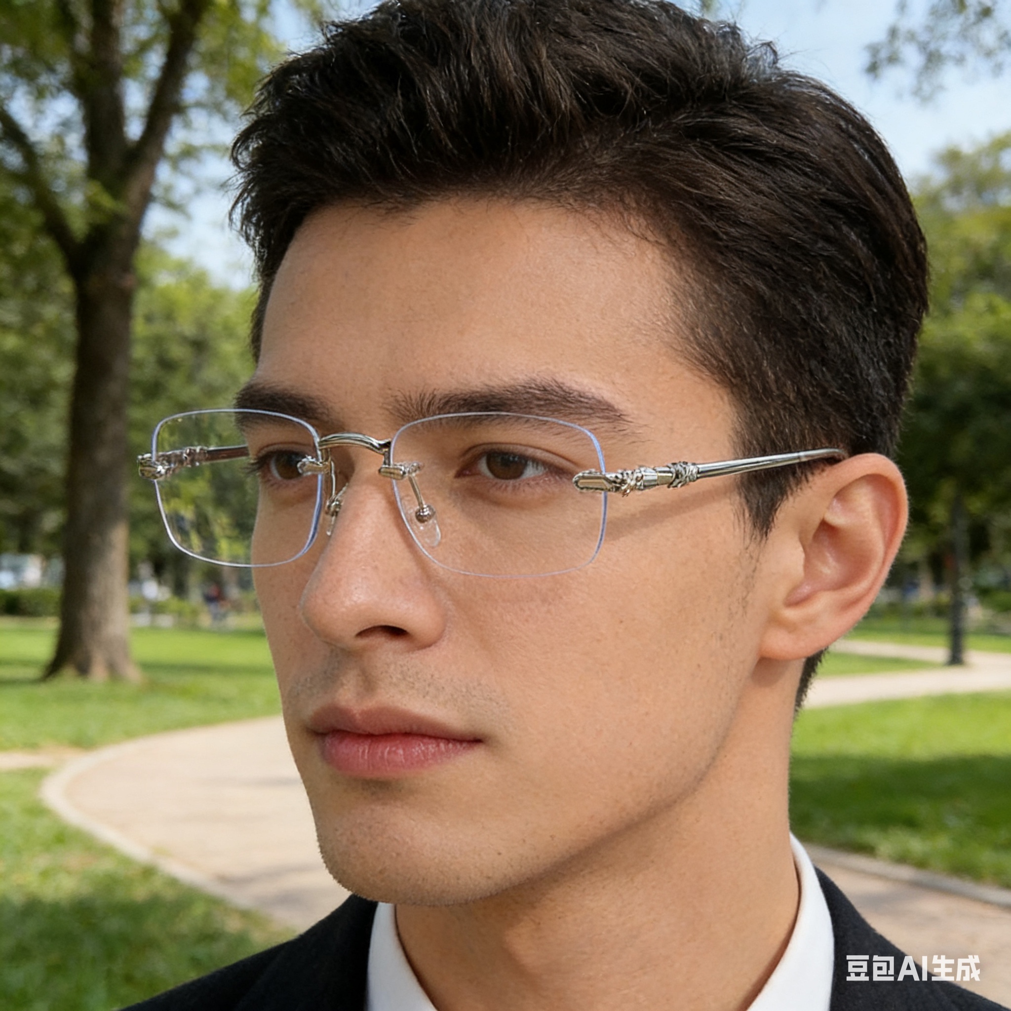 Frameless glasses, anti-blue light myopia glasses, the same style as Xiaohong, plain face slimming glasses frame, fashionable cut edge myopia glasses for men, women