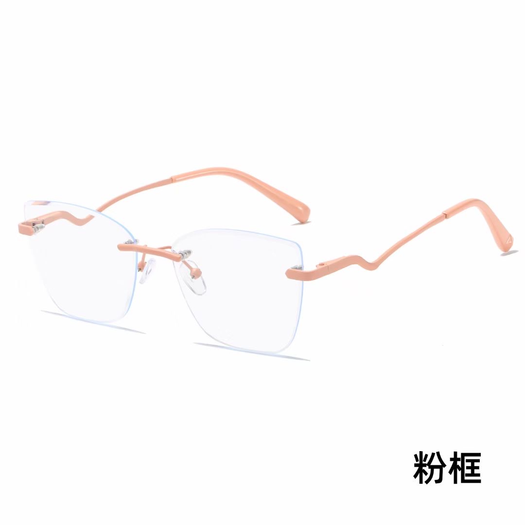 New cross-border frameless cat-eye cut-edge blue light glasses for both men and women, with curved feet design, flat light glasses, square frame 1020 detail image 7