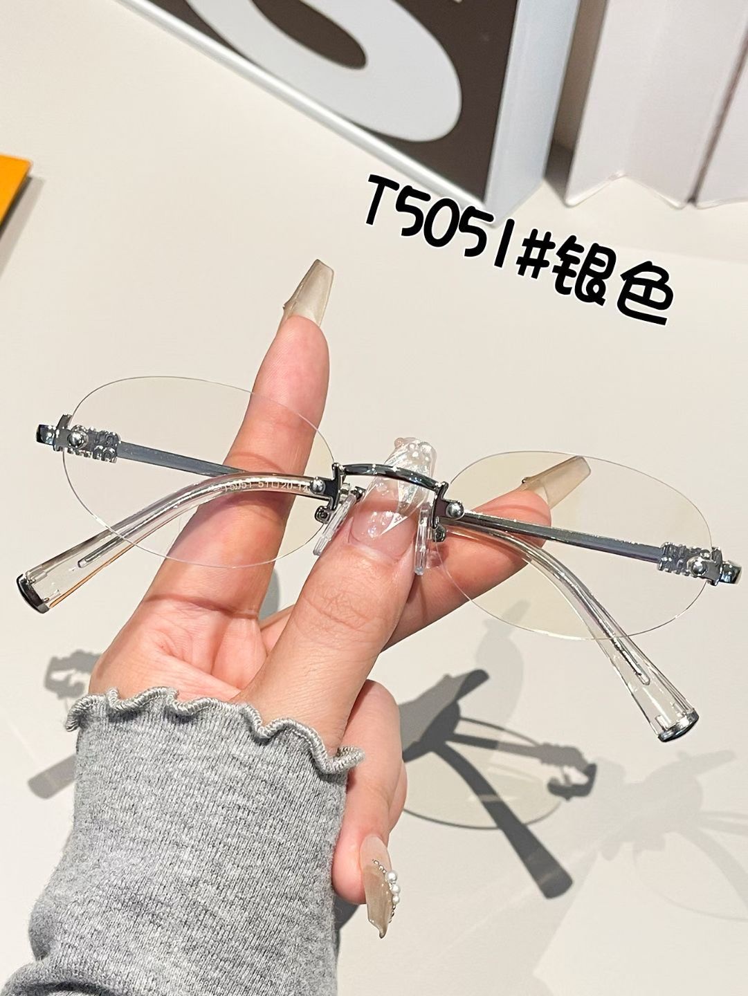 miu series retro oval frameless glasses for women with myopia can be paired with anti-blue light and natural retro eye frames