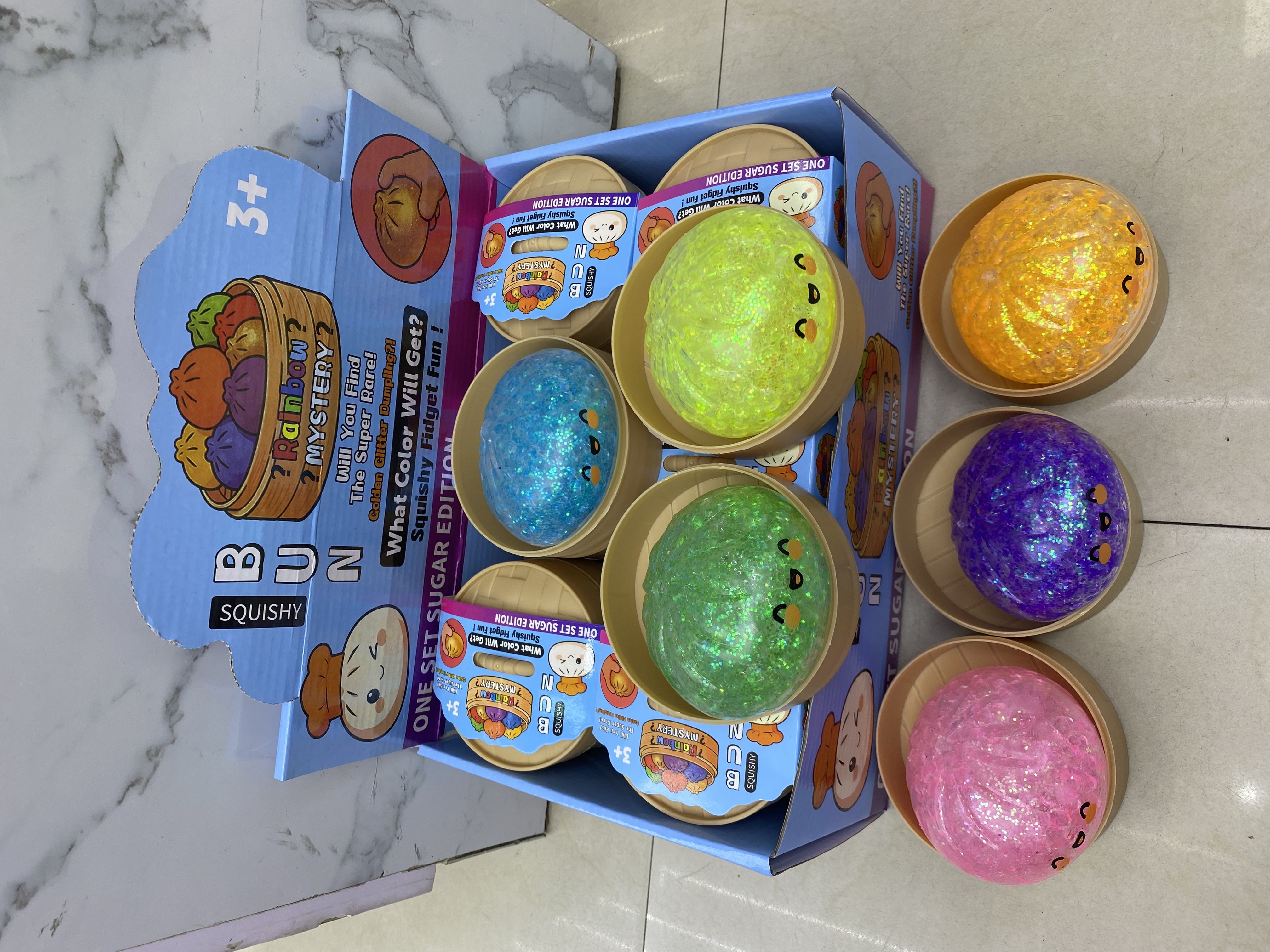 亚马逊跨境热卖带蒸笼包子造型金粉泡大珠捏捏发泄玩具