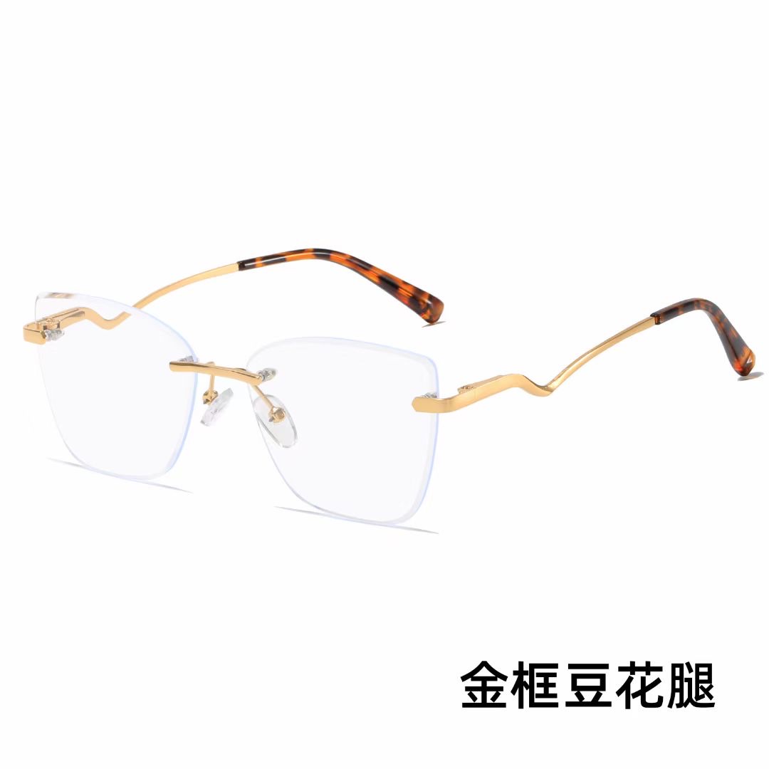 New cross-border frameless cat-eye cut-edge blue light glasses for both men and women, with curved feet design, flat light glasses, square frame 1020 Specification image