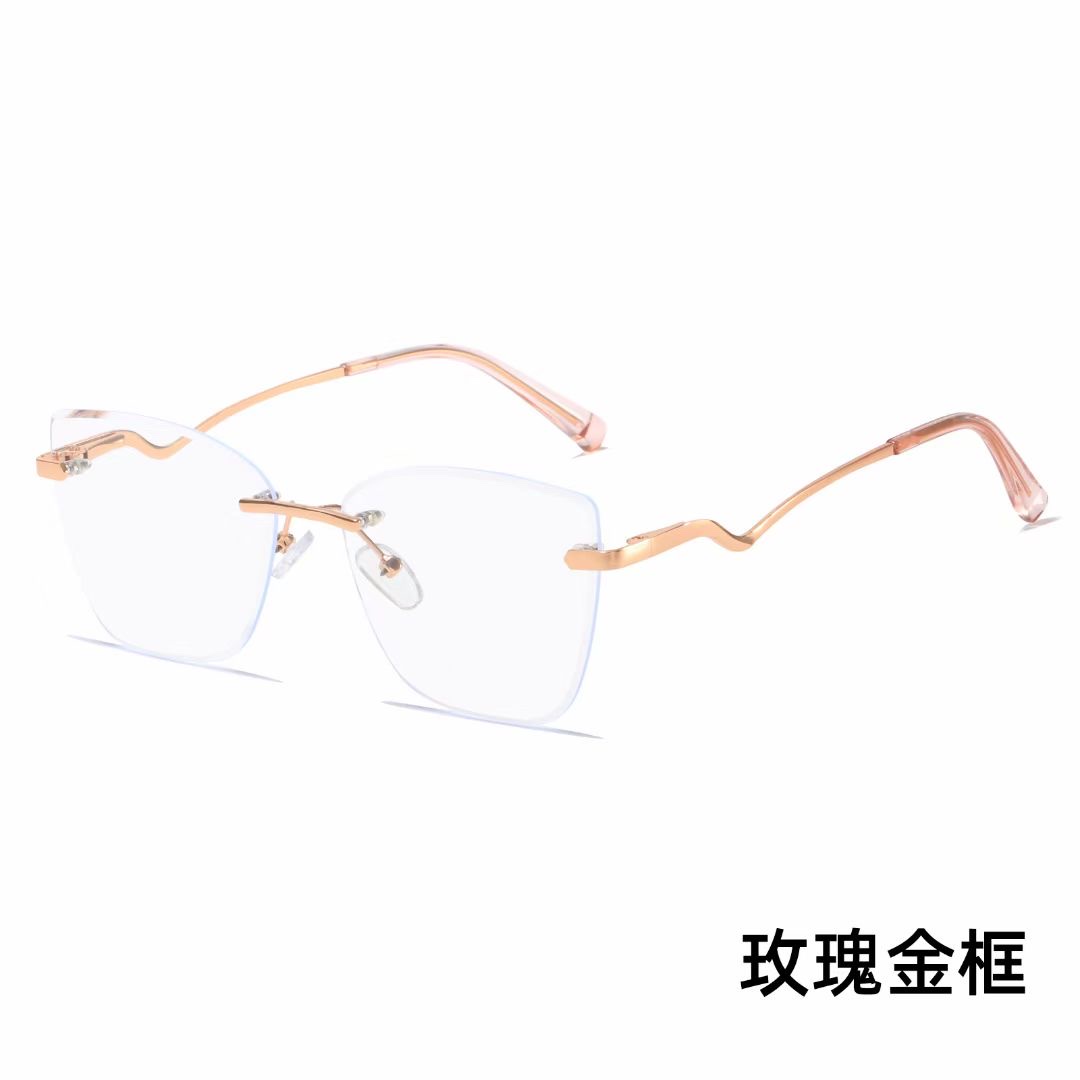 New cross-border frameless cat-eye cut-edge blue light glasses for both men and women, with curved feet design, flat light glasses, square frame 1020 detail image 3