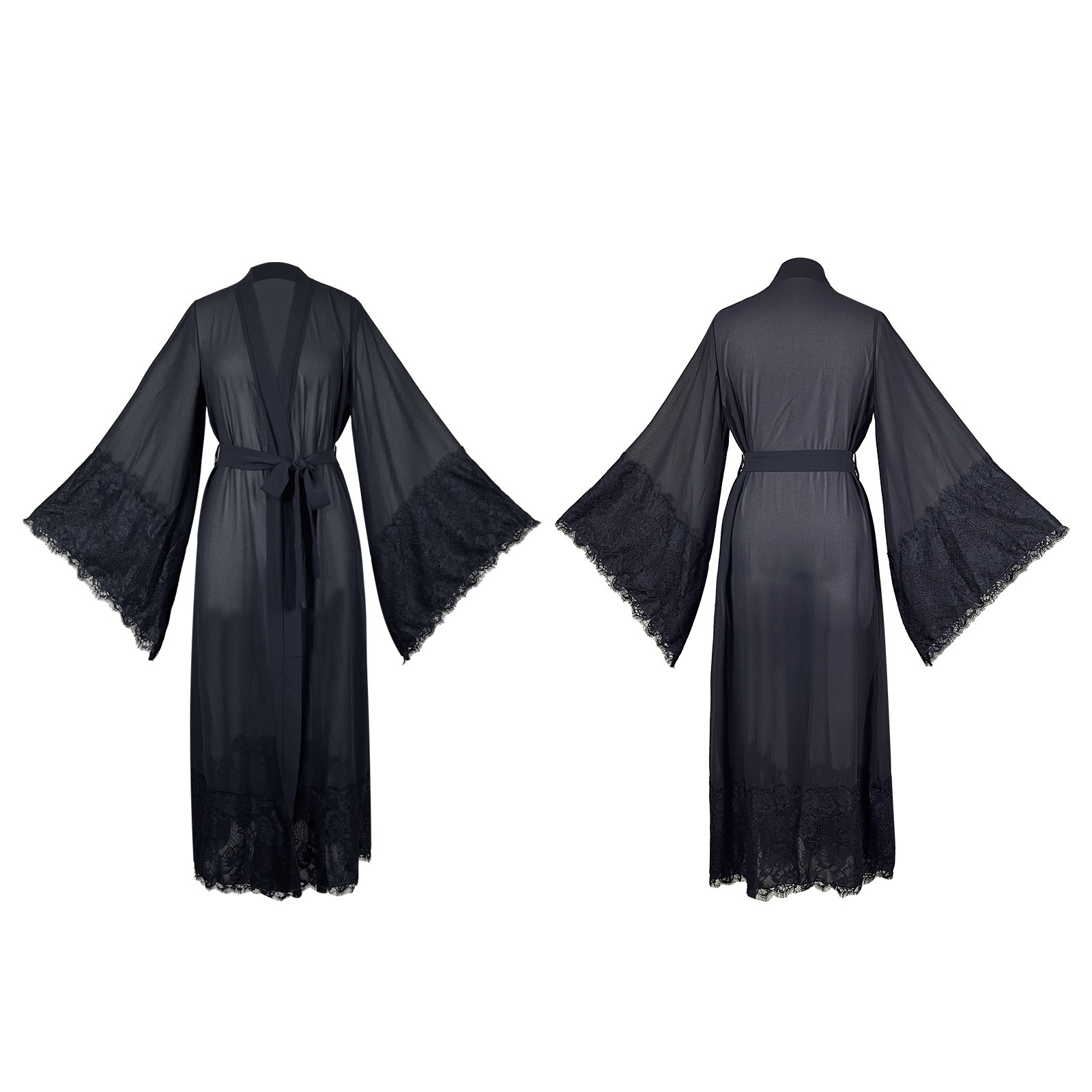 European and American mesh lace fringed bathrobes, chiffon see-through flared sleeves, long home wear in multiple colors available, 1146 undefined