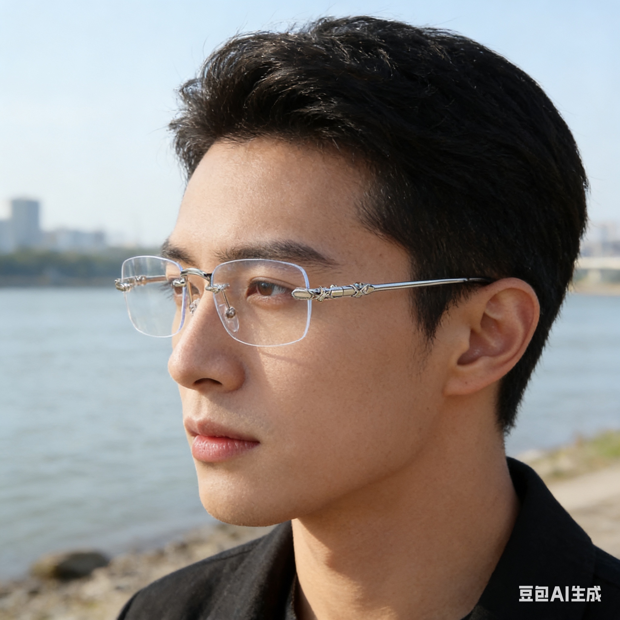 Frameless glasses, anti-blue light myopia glasses, the same style as Xiaohong, plain face slimming glasses frame, fashionable cut edge myopia glasses for men, women detail image 3