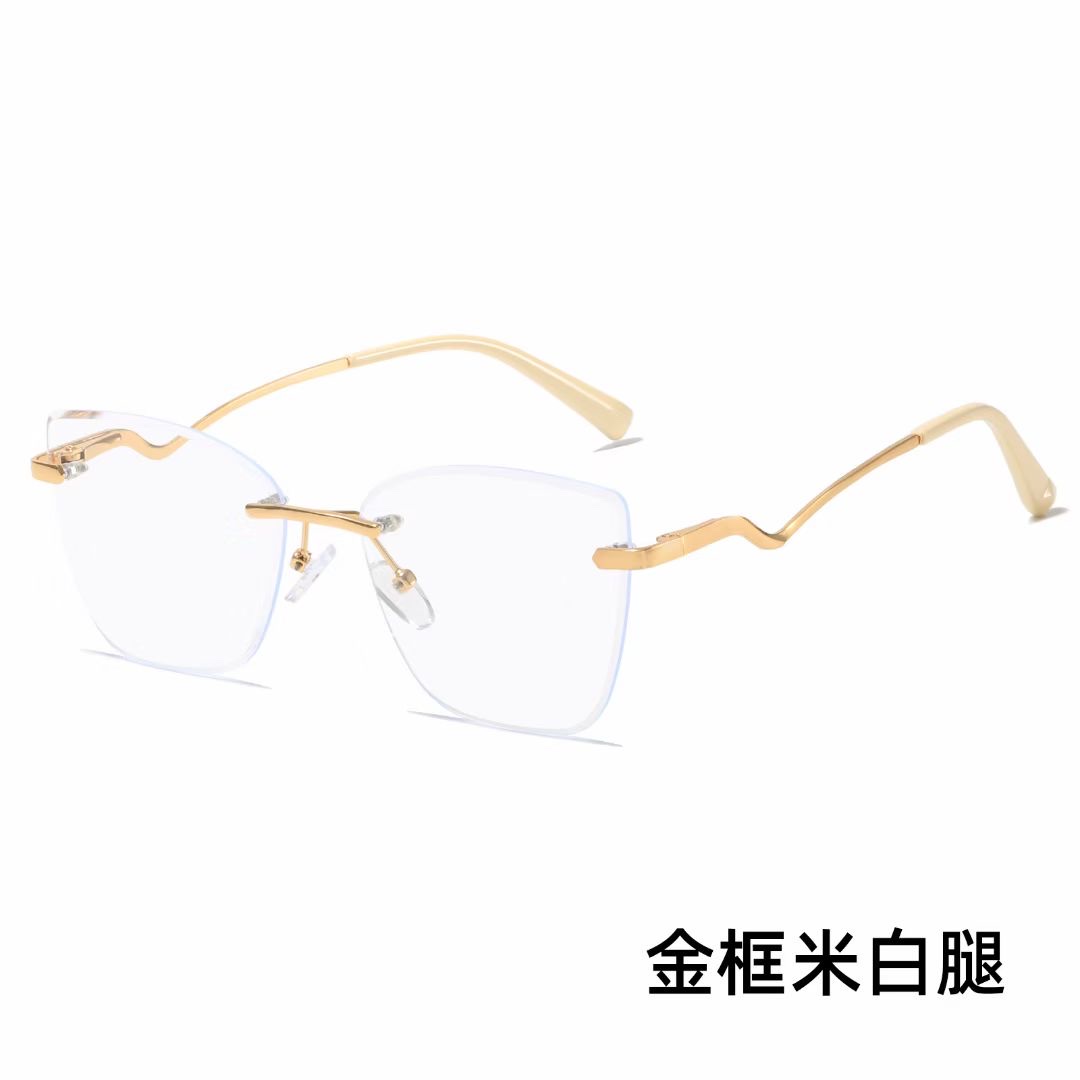 New cross-border frameless cat-eye cut-edge blue light glasses for both men and women, with curved feet design, flat light glasses, square frame 1020 detail image 5