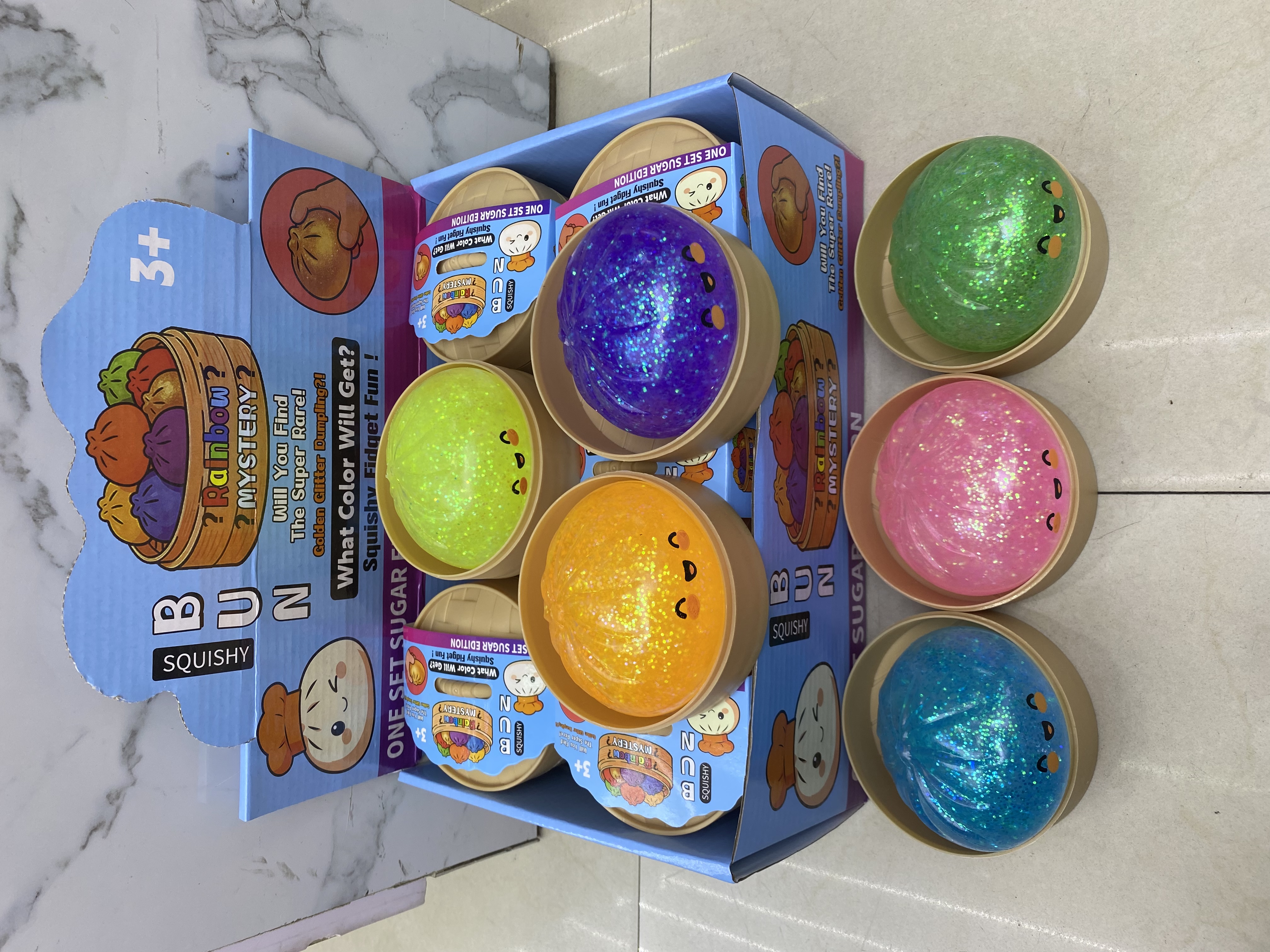 跨境热卖蒸笼包子果胶金粉捏捏解压发泄玩具