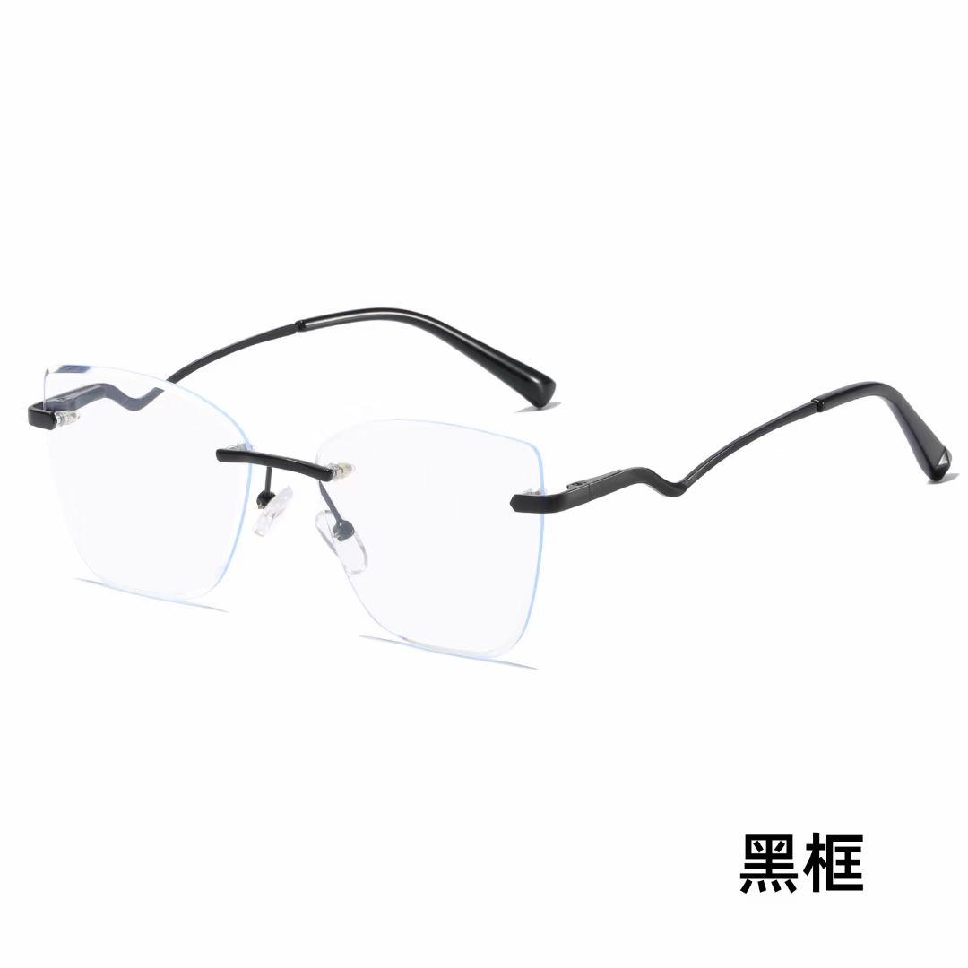 New cross-border frameless cat-eye cut-edge blue light glasses for both men and women, with curved feet design, flat light glasses, square frame 1020 detail image 8
