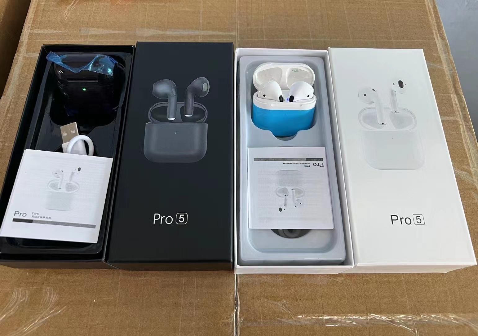 Pro5 TWS无线蓝牙耳机 半入耳式降噪运动耳机 超长续航 跨境爆款 黑白两色