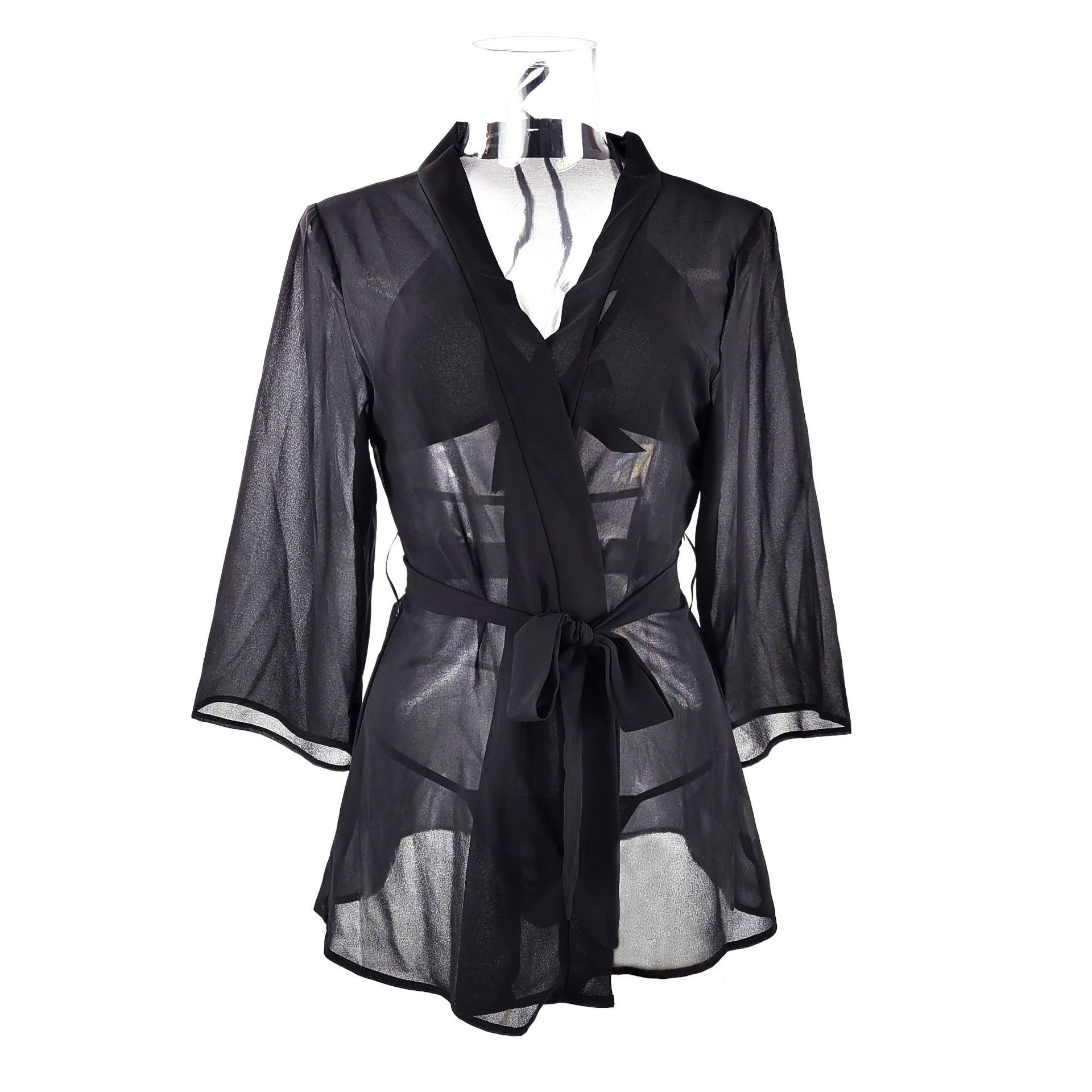 French romantic chiffon set, see-through chiffon bathrobe, bow three-point style women's sexy home pajamas 9005 Item Picture
