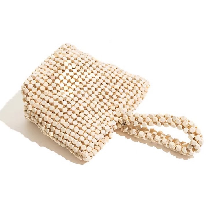 Niche design handcrafted beaded bag woven wooden bead bucket bag for women 2026 new exquisite tote bag factory wholesale detail image 4