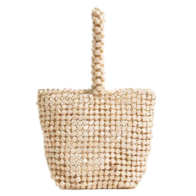Niche design handcrafted beaded bag woven wooden bead bucket bag for women 2026 new exquisite tote bag factory wholesale Item Picture
