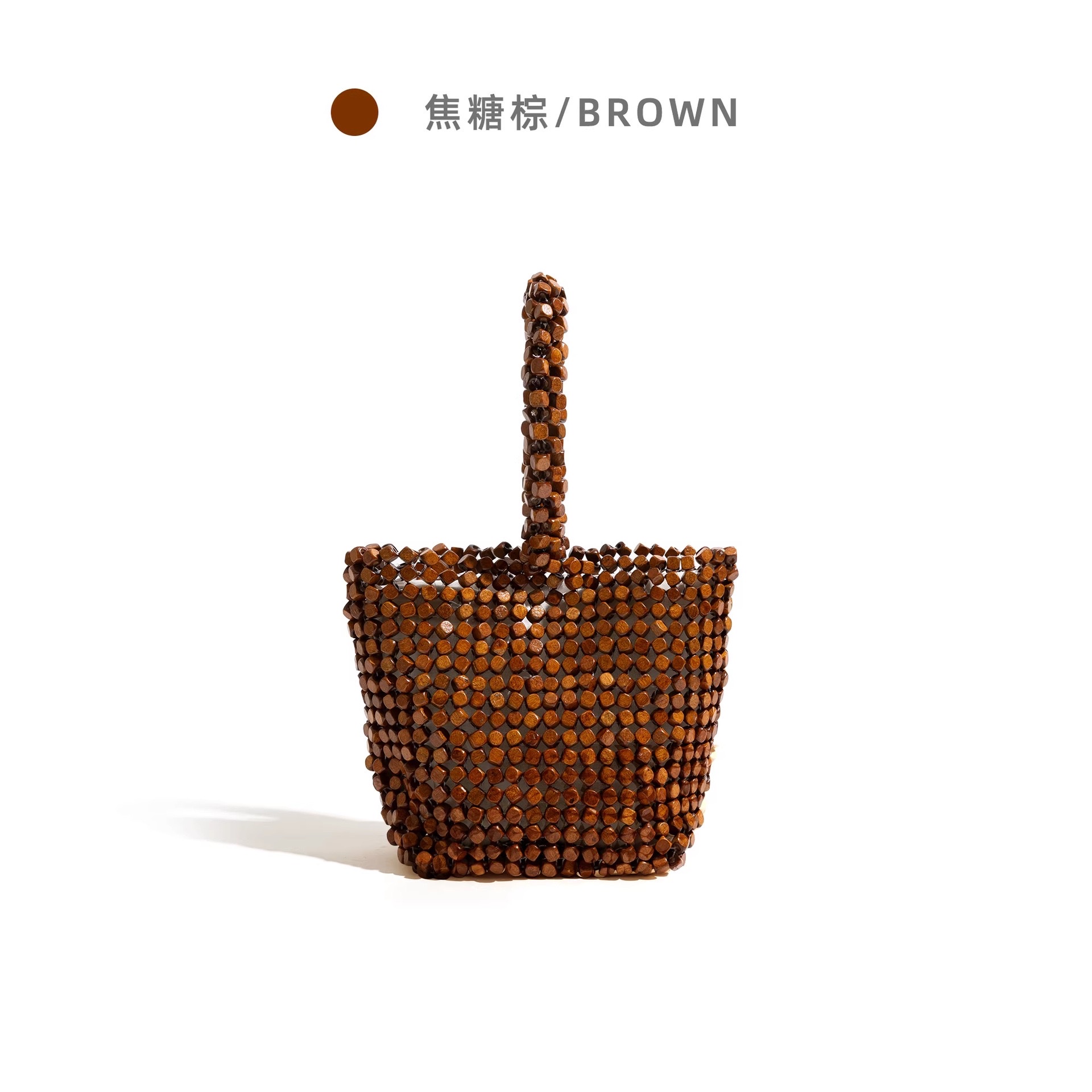 Niche design handcrafted beaded bag woven wooden bead bucket bag for women 2026 new exquisite tote bag factory wholesale detail image 6
