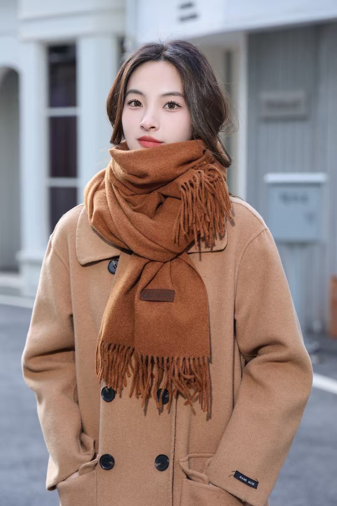 Solid color scarf, thick and warm women's autumn and winter new style detail image 3