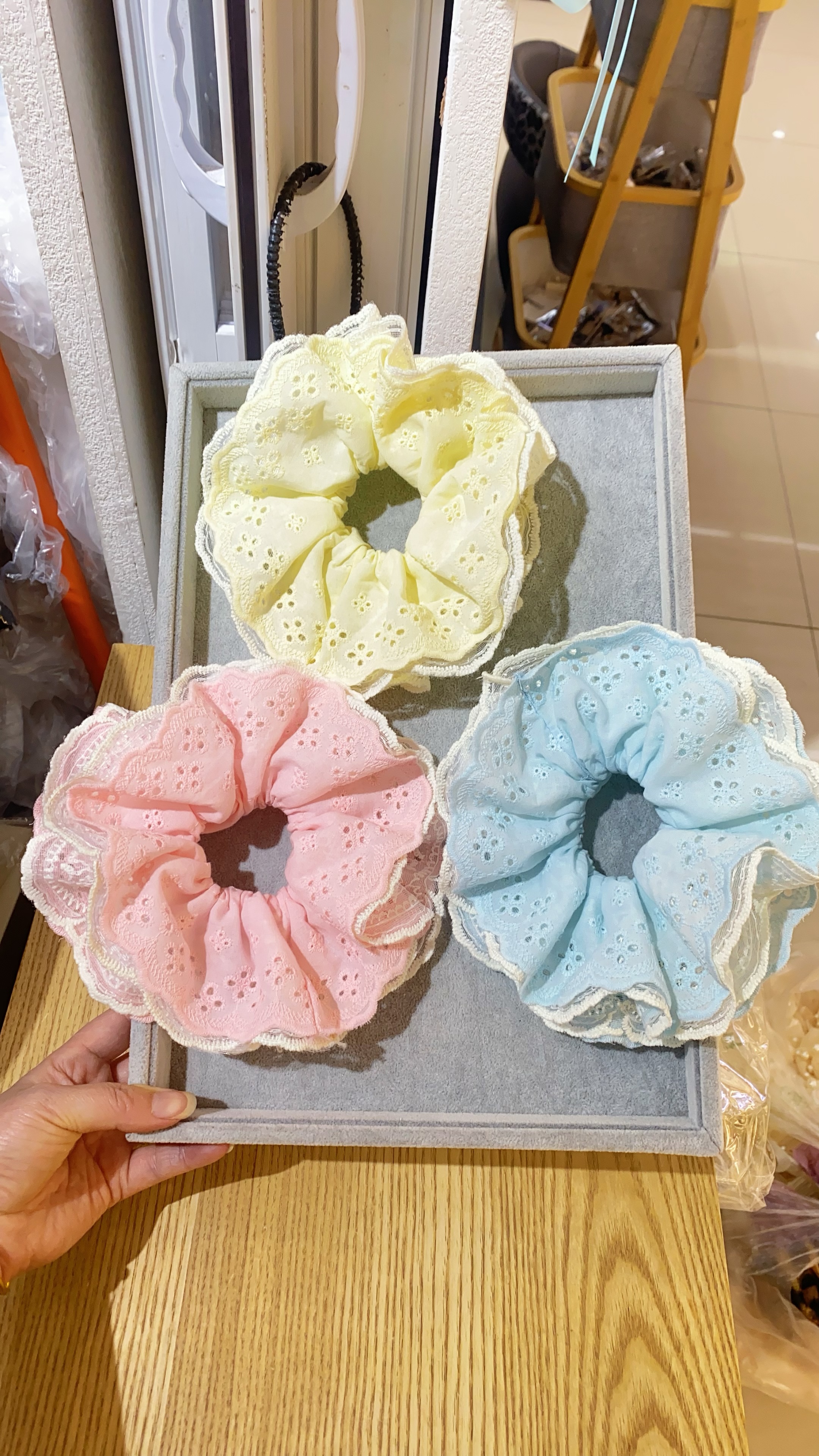 超仙镂空四层蓝色蕾丝大肠发圈女高级感扎头发头绳绑发绳头饰头花发圈饰品