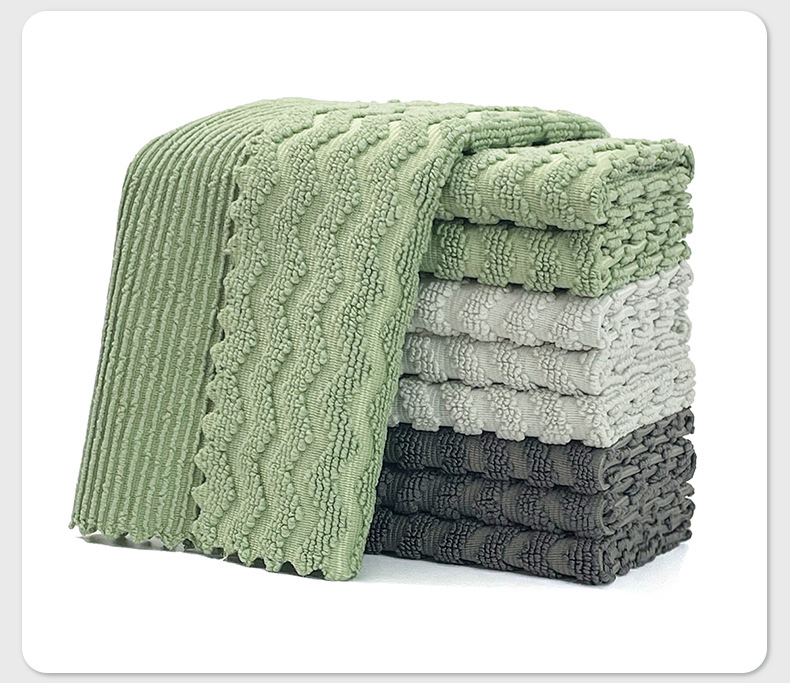 W-patterned double-sided cleaning cloth, thickened, absorbent and non-shedding, kitchen dishcloth, household glass cleaning wonder cloth detail image 6