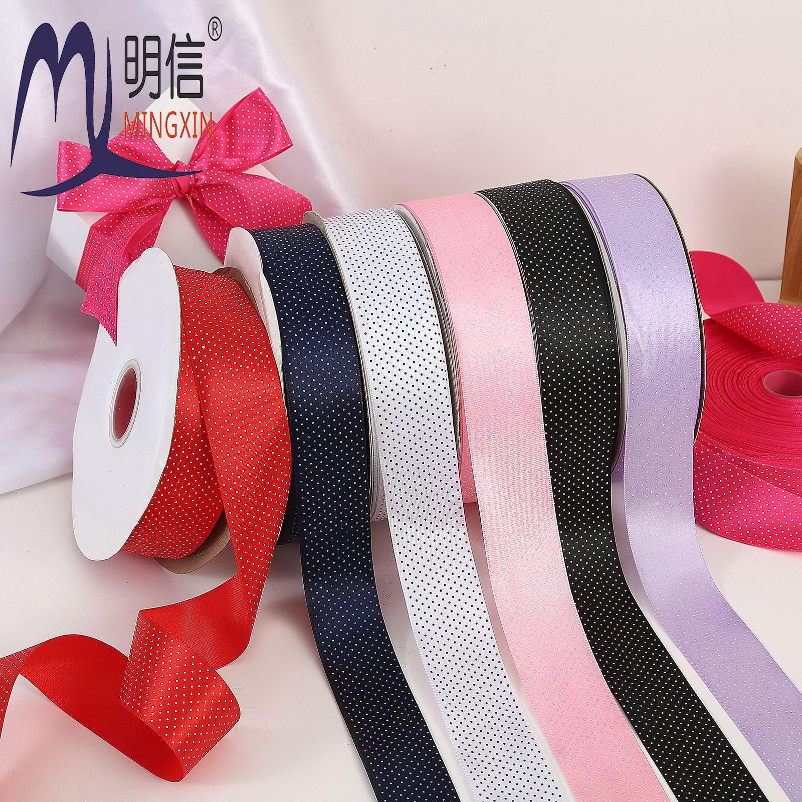 4 cm small polka dot polyester tape, single-sided satin ribbon, DIY hair accessory, hair clip, bow, handmade material detail image 1