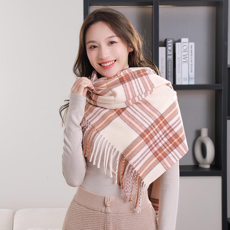 Checkered printed scarf, warm and fashionable, thickened women's scarf for autumn and winter details Picture
