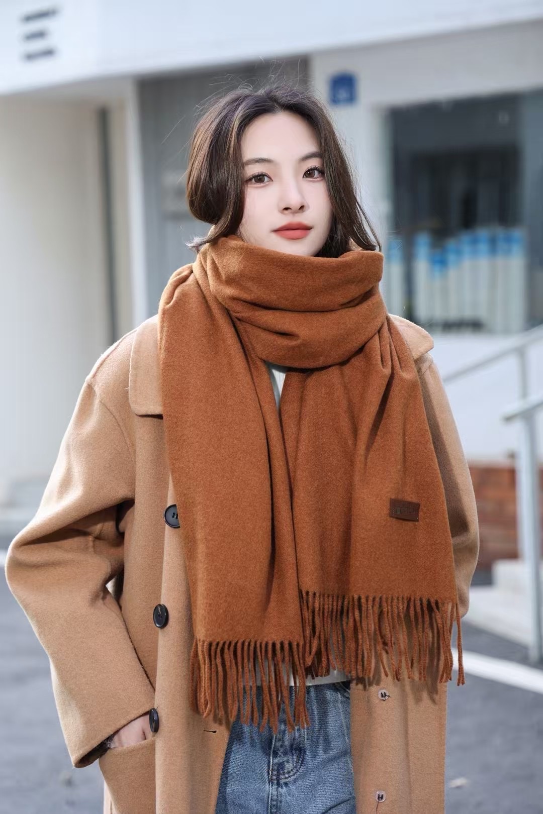 Solid color scarf, thick and warm women's autumn and winter new style detail image 1