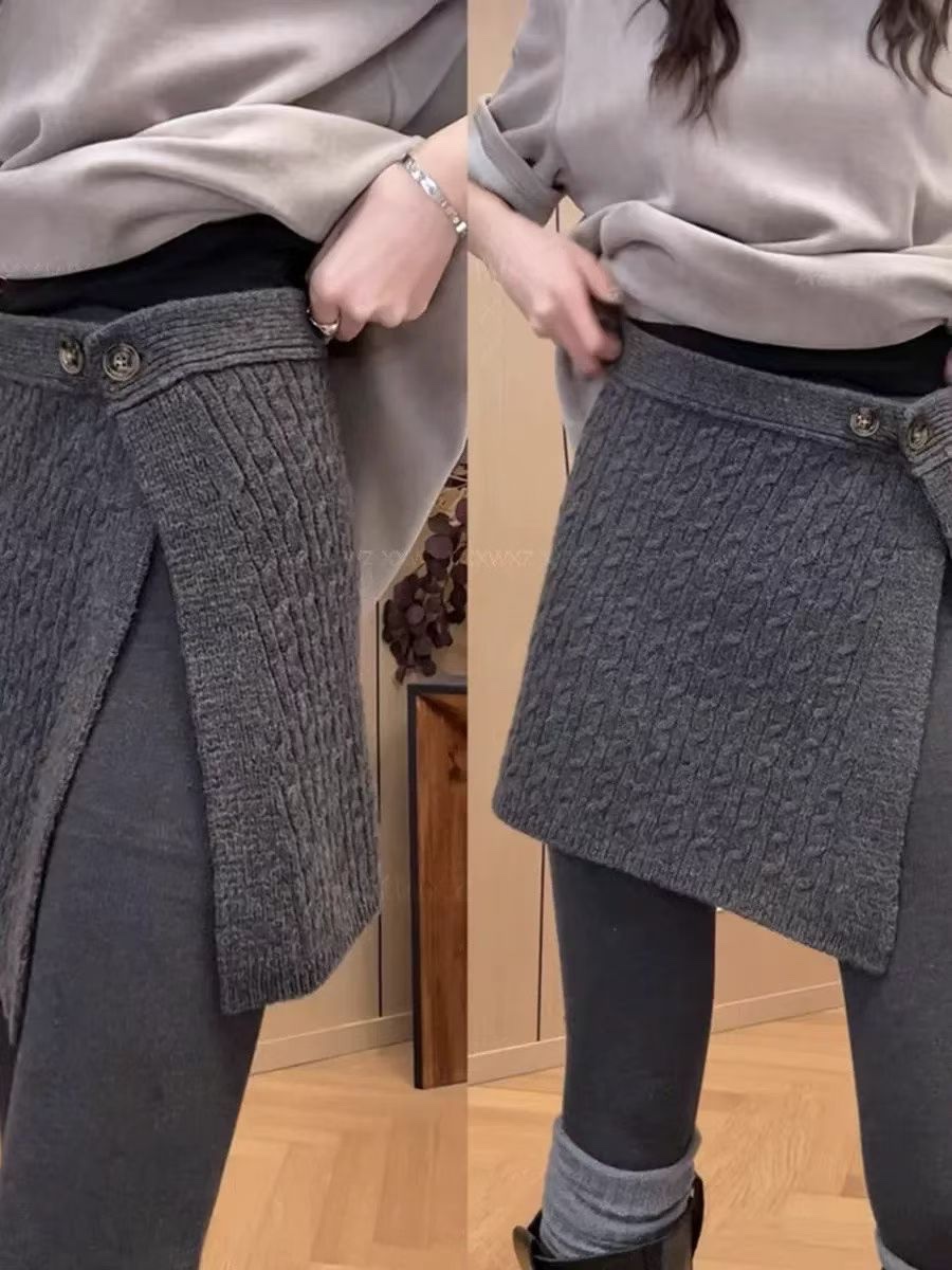 A warm outerwear skirt with a woolen knitted short skirt and curtain design Item Picture