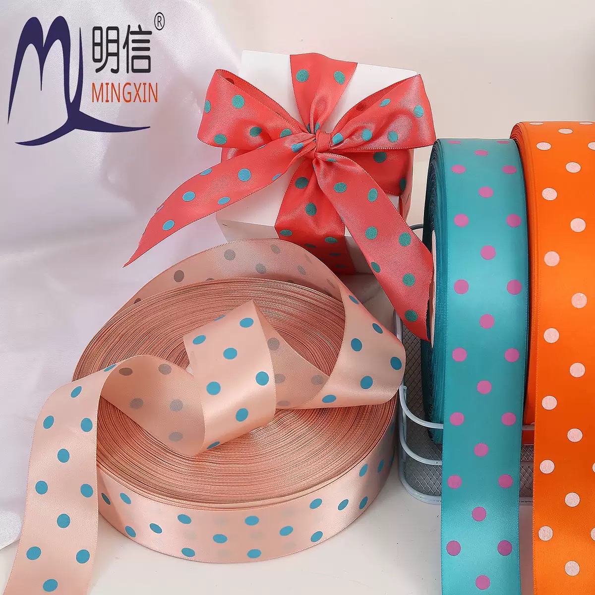 Korean version colorful polka dot webbing diy bow hair accessory printed polka dot ribbon clothing polyester filament accessory webbing detail image 2